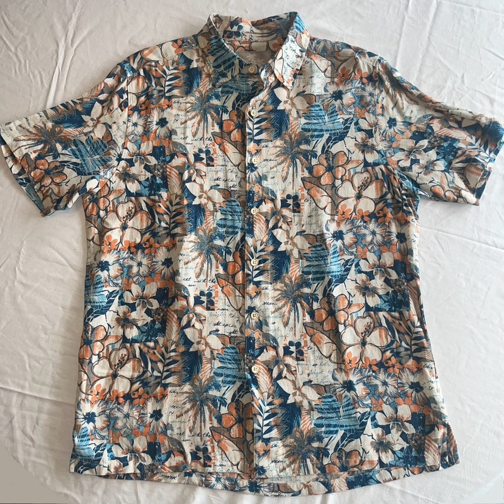 Jimmy Buffet Margaritaville Men's Hawaiian Shirt - Blue & Orange-Cruise Resort